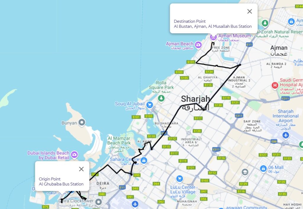 Dubai To Ajman Route Map